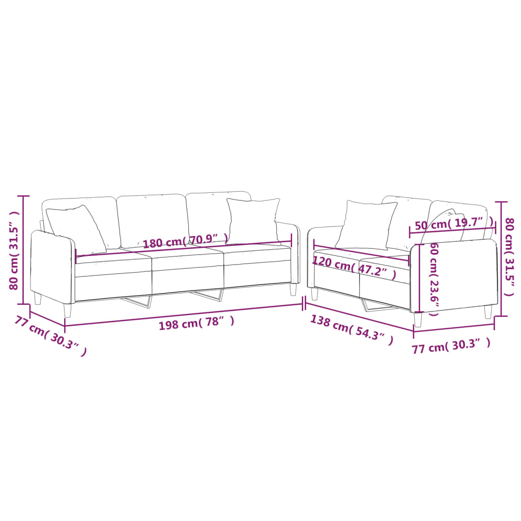 Sofasspiel mit Kissen 2 Teile hellgelbe Stoff