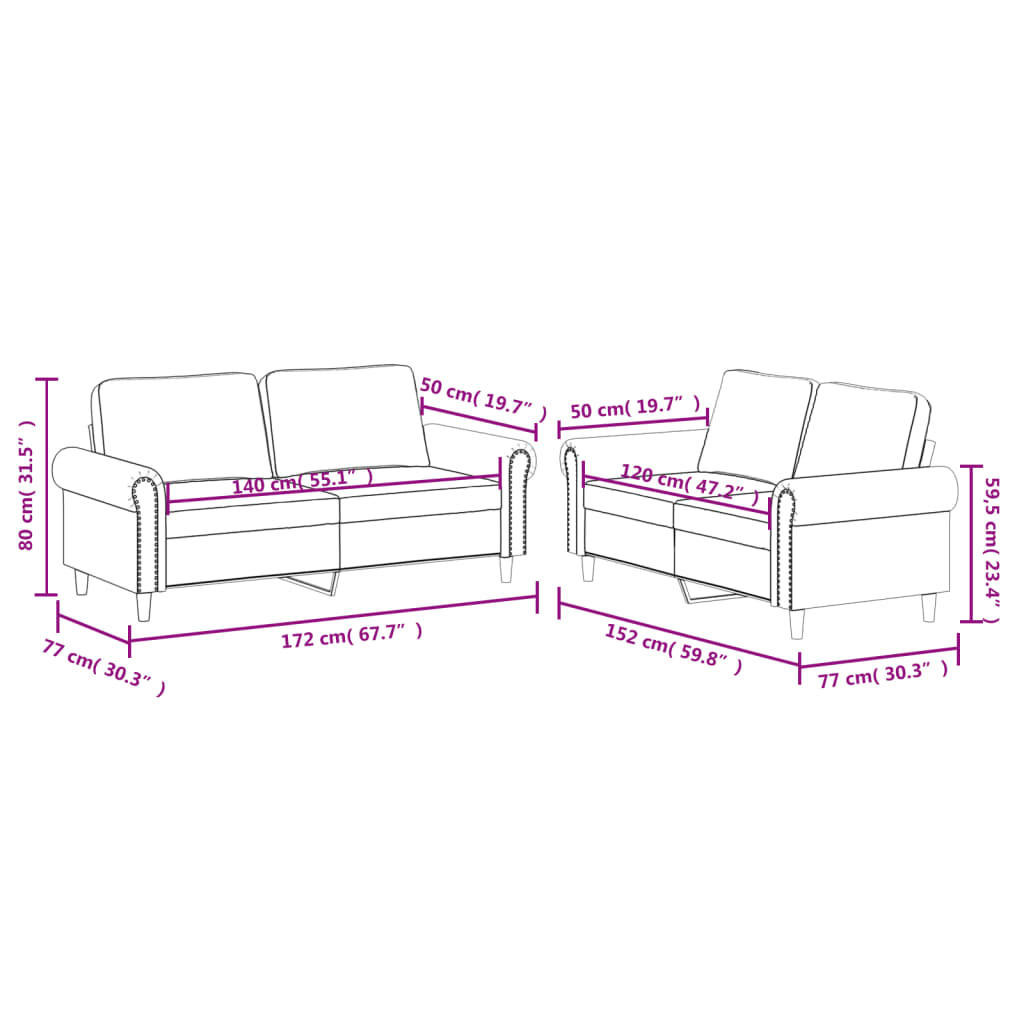 Sofas game with cushions 2 pieces synthetic leather cream