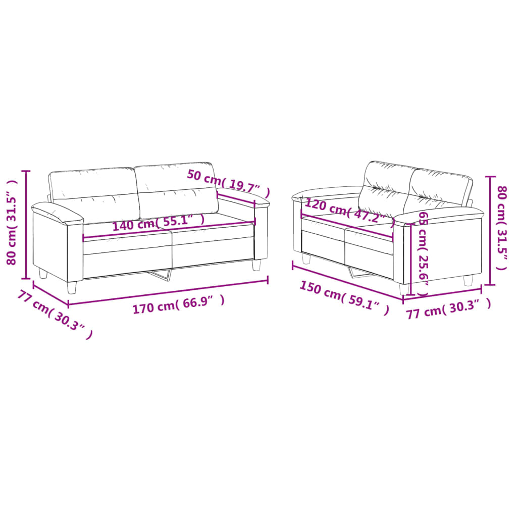 Sofas game with cushions 2 pieces Microfibra beige fabric