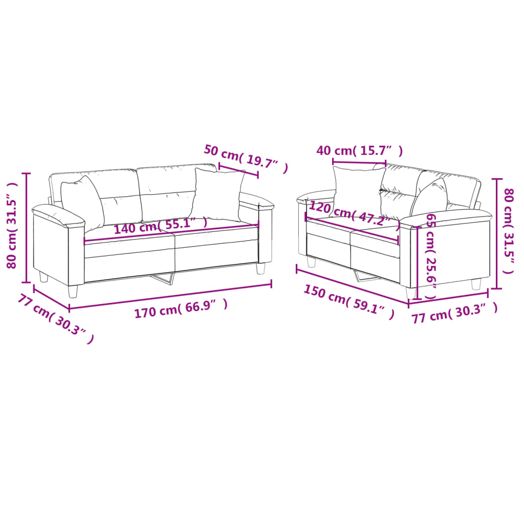 Sofas game with cushions 2 pieces Microfibra beige fabric