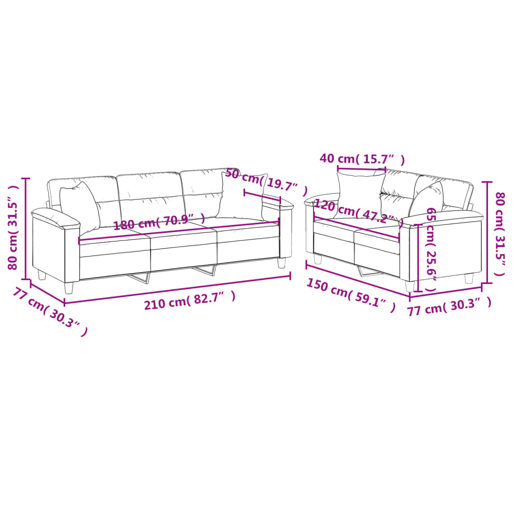 Sofas game with cushions 2 pieces Taupe gray microfiber