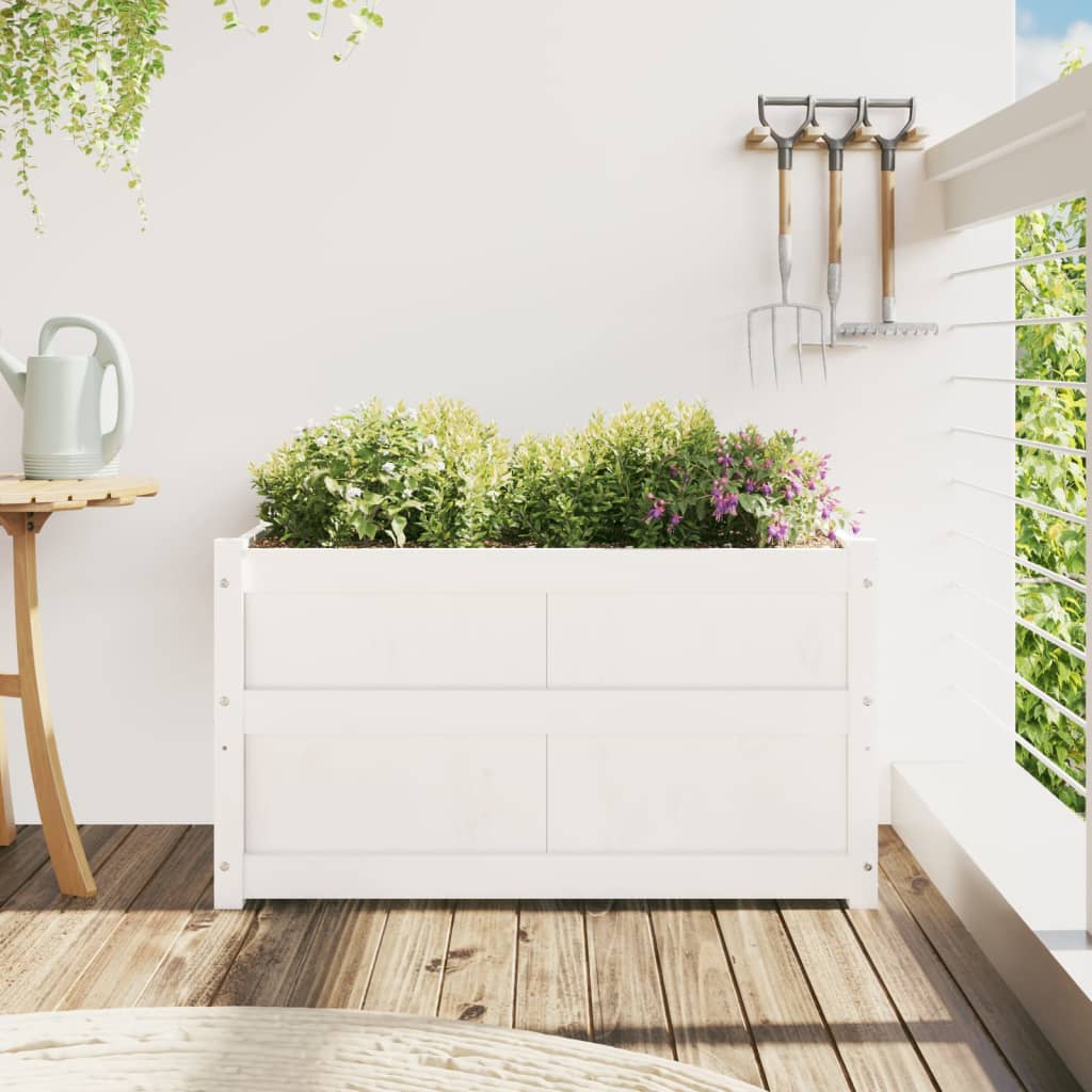 Jardinera de madera maciza de pino blanca 90x50x50 cm vidaXL