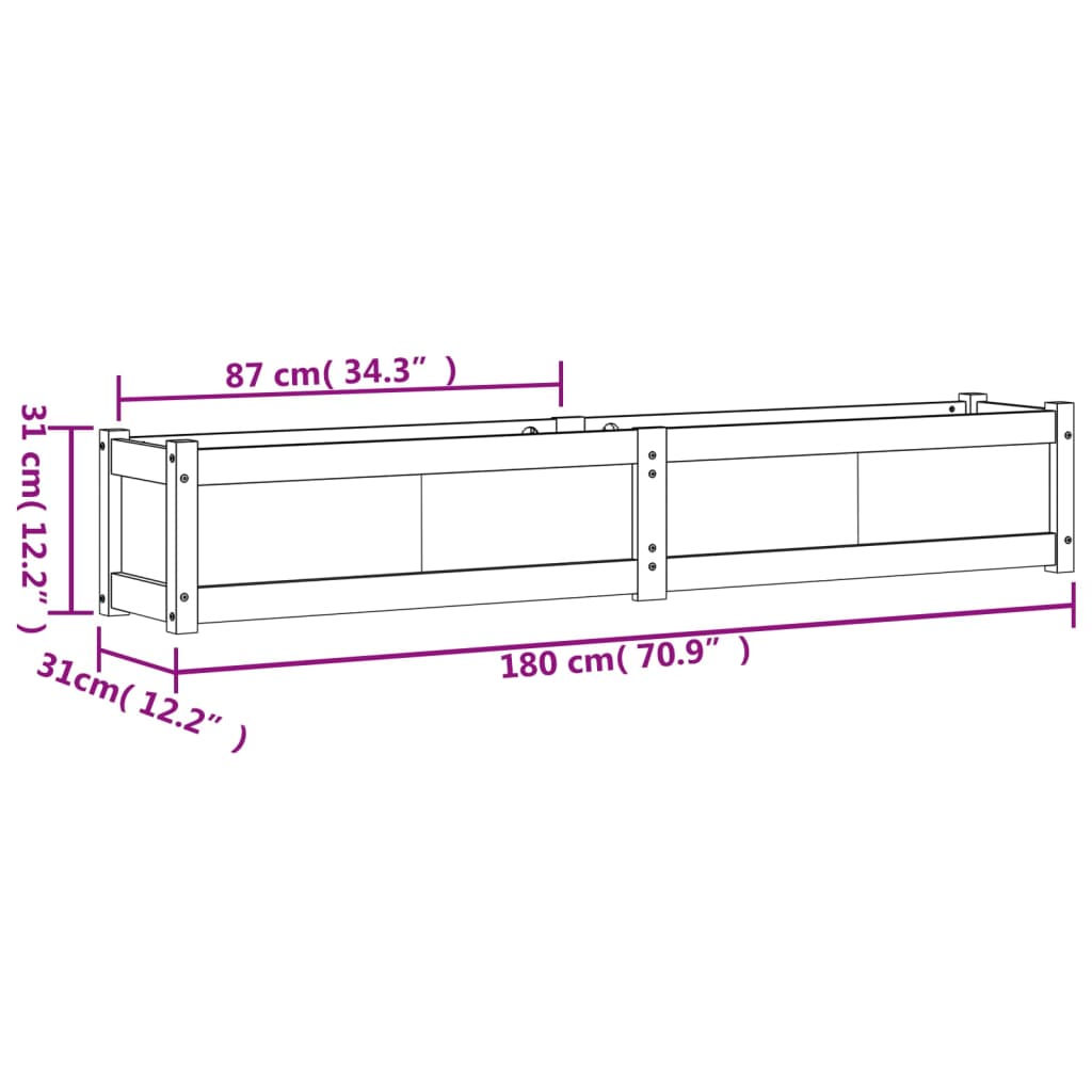 Jardinera de madera maciza de pino 180x31x31 cm vidaXL