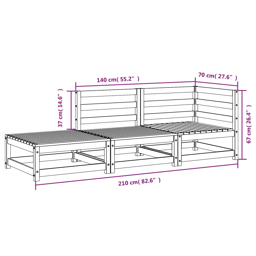 Gartensofa mit 2 Sitzen feste Holzplatten weiße Kiefernkiefern