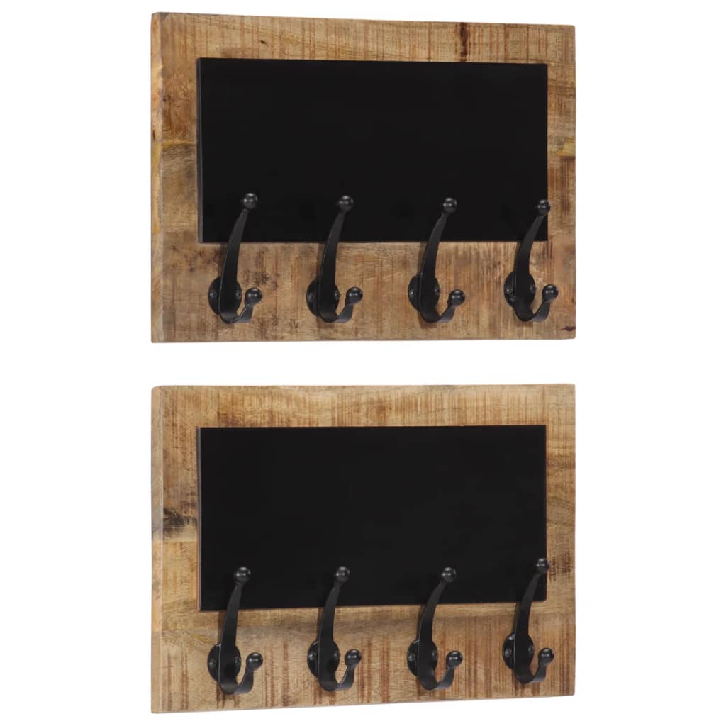 Vetonek Percheros de pared con 4 ganchos 2 uds madera maciza de mango