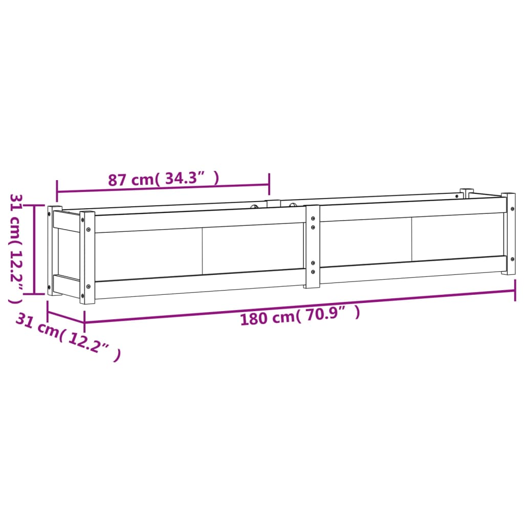 Jardinera de madera maciza Douglas 180x31x31 cm vidaXL