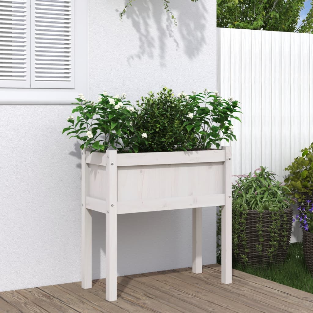 Jardinière avec pieds en pin blanc massif 70x31x70 cm v0058 Vetonek