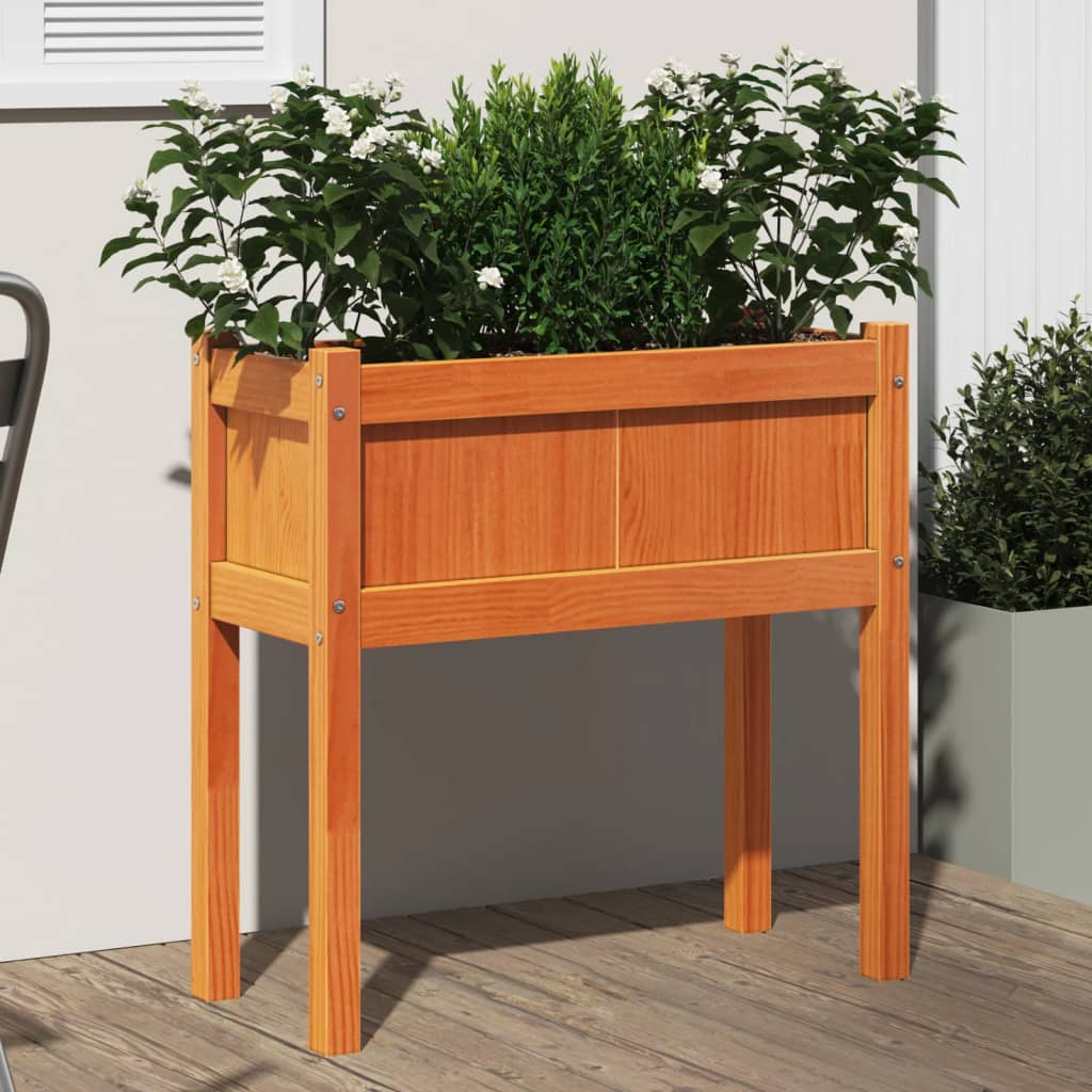 Vetonek Jardinera con patas madera maciza pino marrón cera 70x31x70 cm