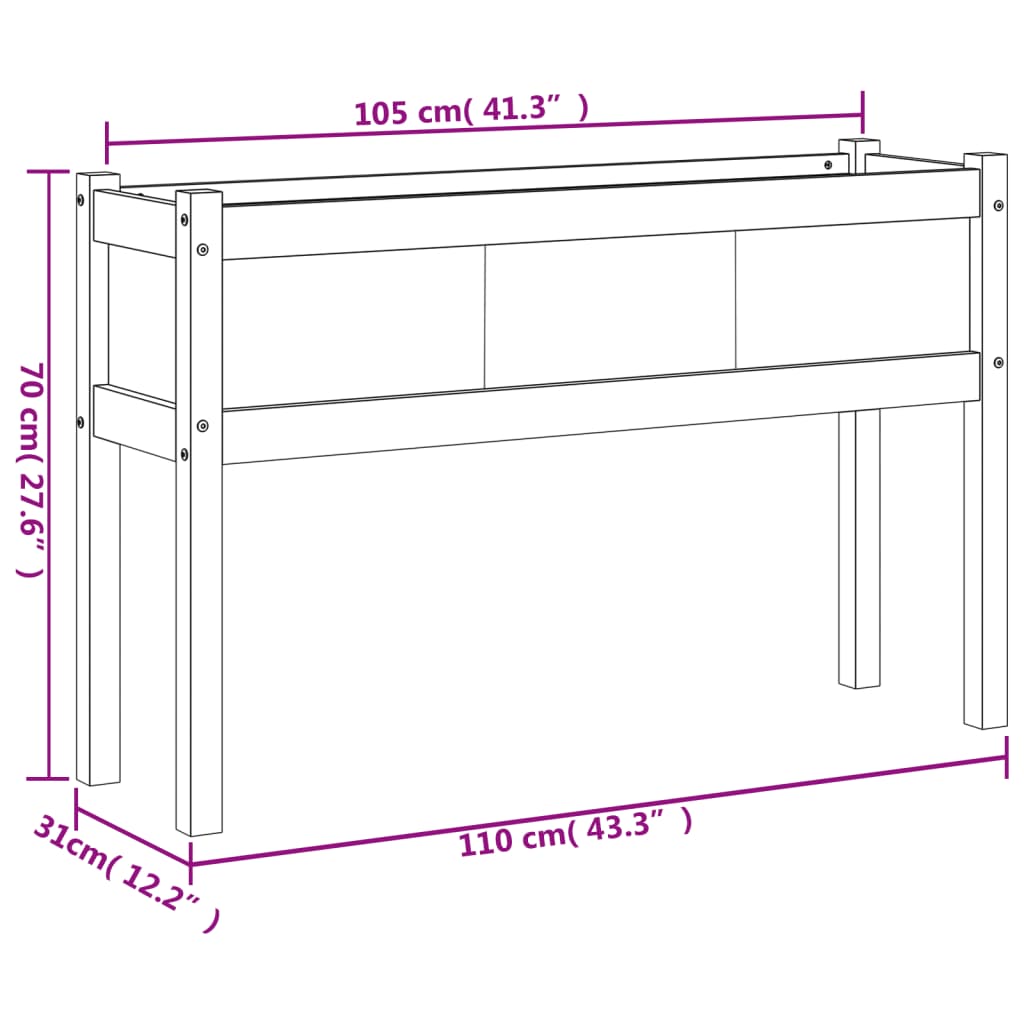 Jardinera con patas madera maciza de pino 110x31x70 cm vidaXL