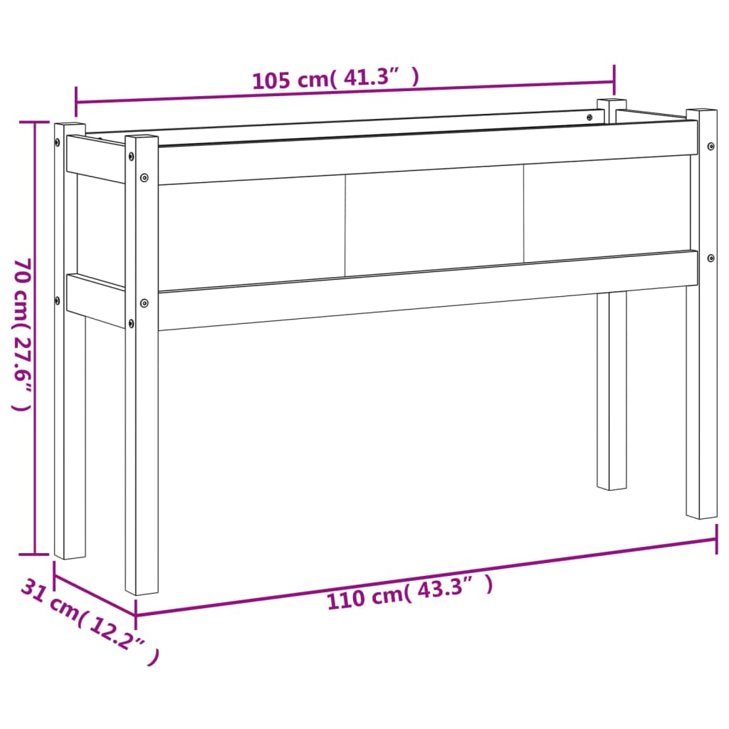 Jardinera con patas madera maciza de pino blanco 110x31x70 cm vidaXL