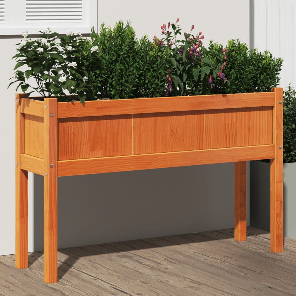 Vetonek Jardinera con patas madera maciza pino marrón cera 110x31x70 cm