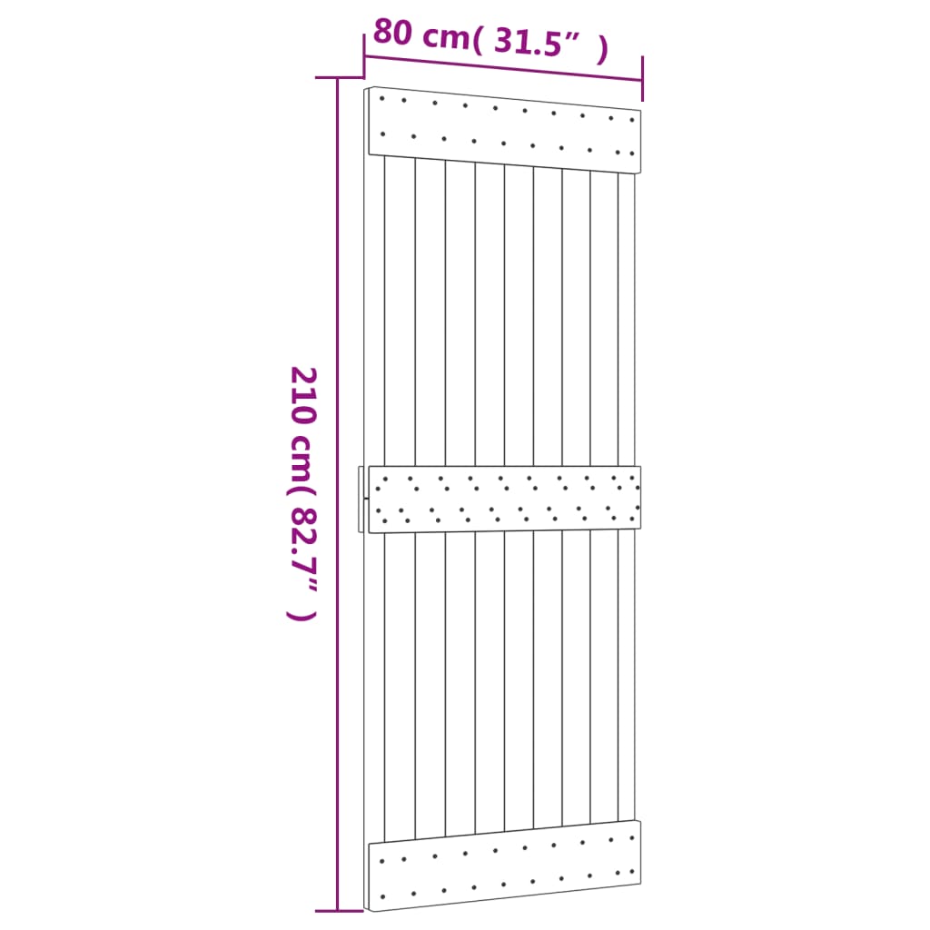 Puerta corredera con herrajes madera maciza de pino 80x210 cm - Vetonek