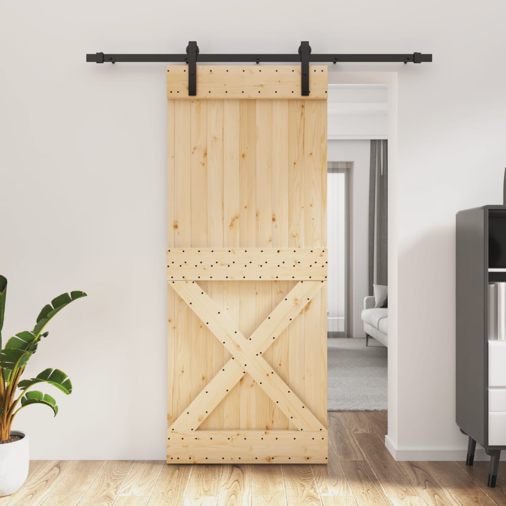 Vetonek Puerta corredera con herrajes madera maciza de pino 85x210 cm