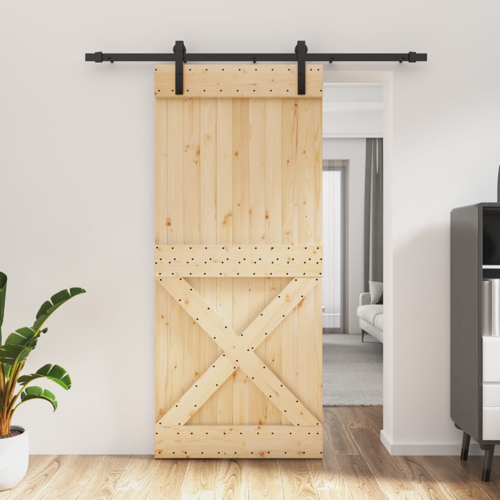 Vetonek Puerta corredera con herrajes madera maciza de pino 90x210 cm