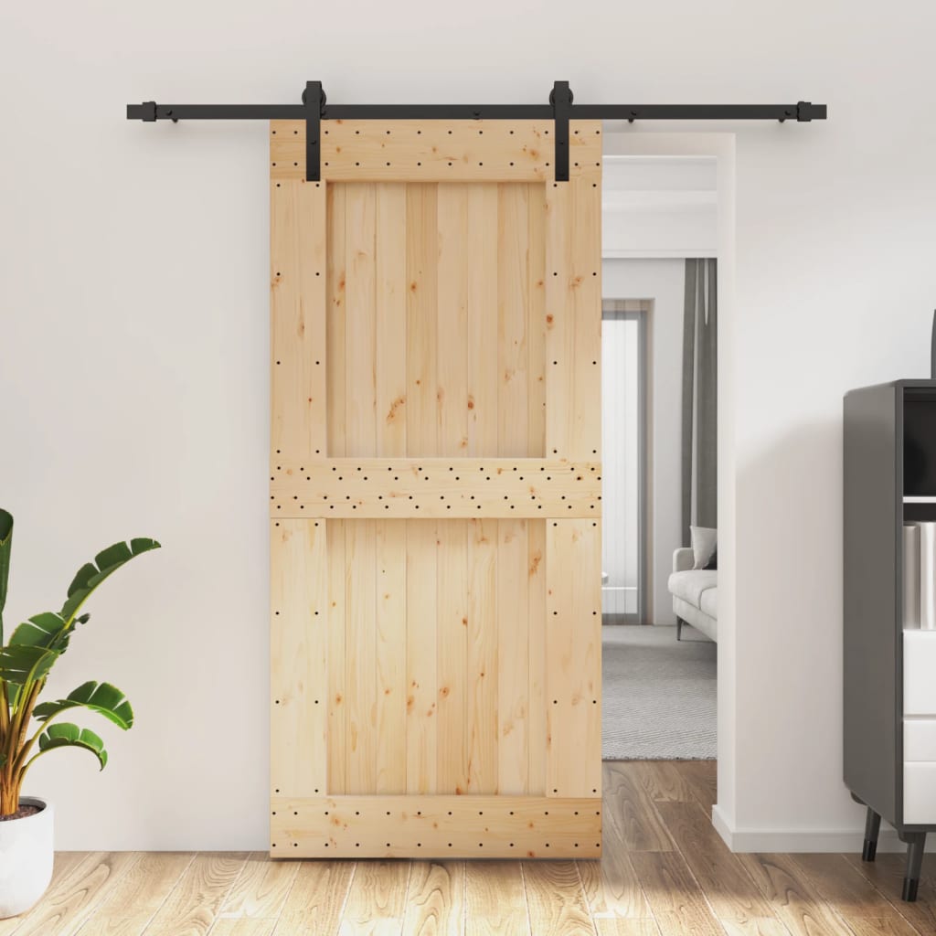 Vetonek Puerta corredera con herrajes madera maciza de pino 95x210 cm