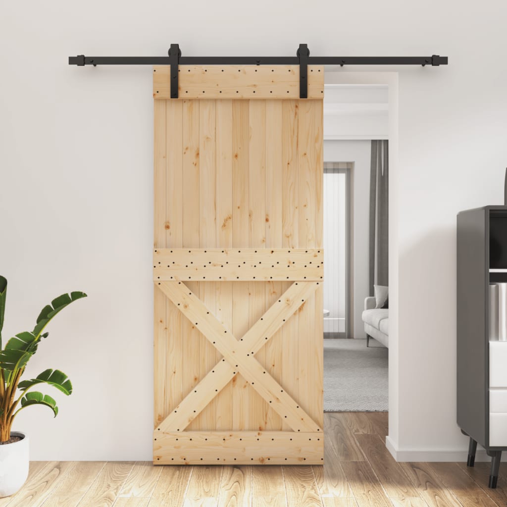 Vetonek Puerta corredera con herrajes madera maciza de pino 90x210 cm