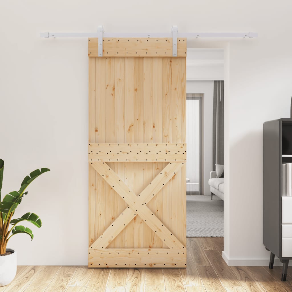 Vetonek Puerta corredera con herrajes madera maciza de pino 90x210 cm