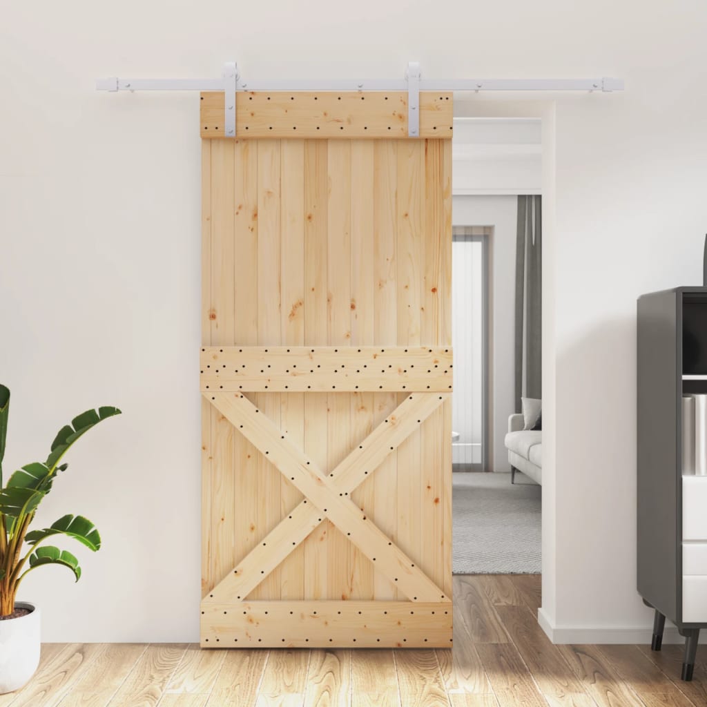 Vetonek Puerta corredera con herrajes madera maciza de pino 95x210 cm