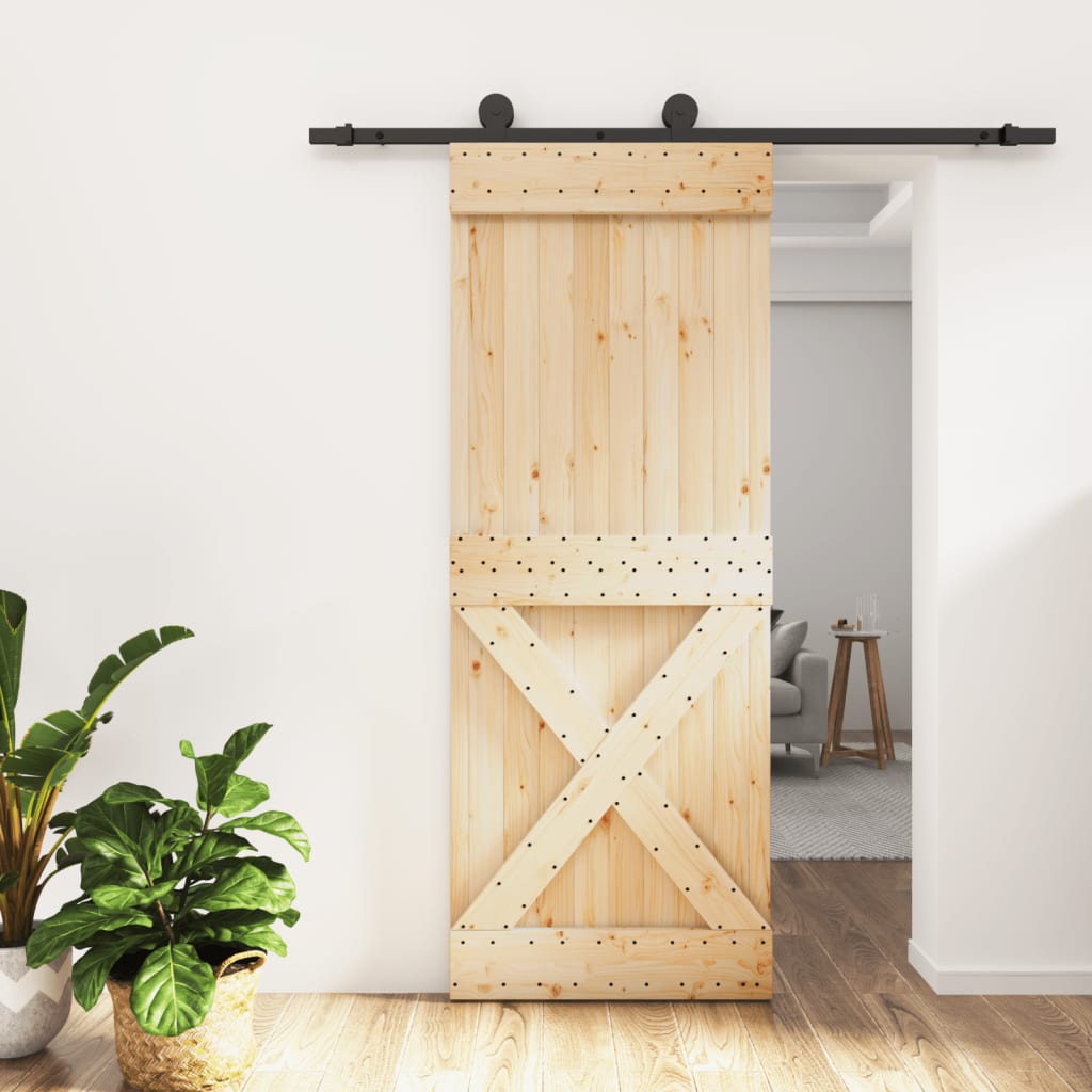 Vetonek Puerta corredera con herrajes madera maciza de pino 80x210 cm