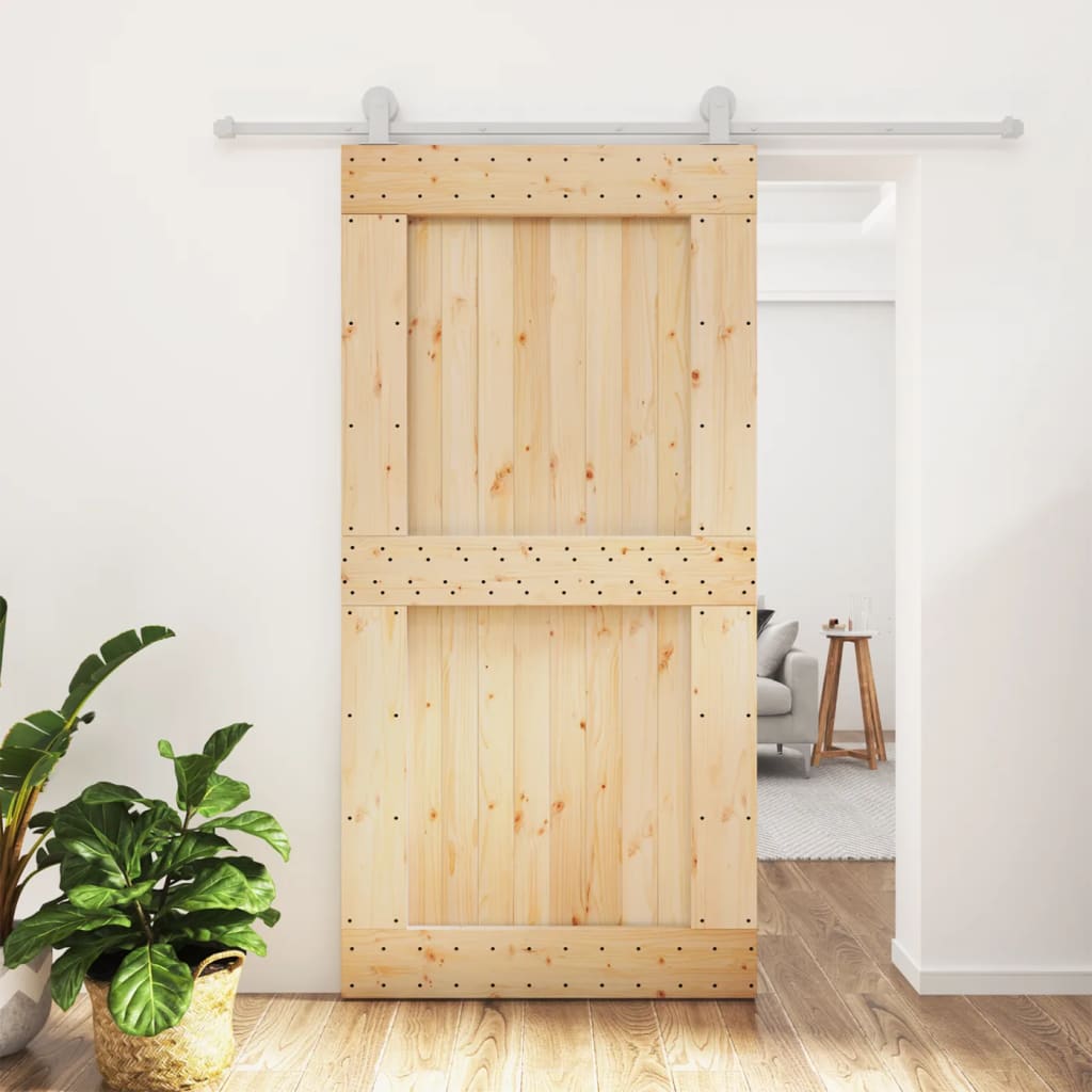 Vetonek Puerta corredera con herrajes madera maciza de pino 100x210 cm