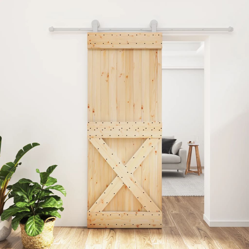 Puerta corredera con herrajes madera maciza de pino 80x210 cm