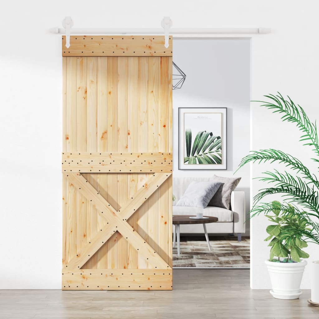 Puerta corredera con herrajes madera maciza de pino 90x210 cm vidaXL