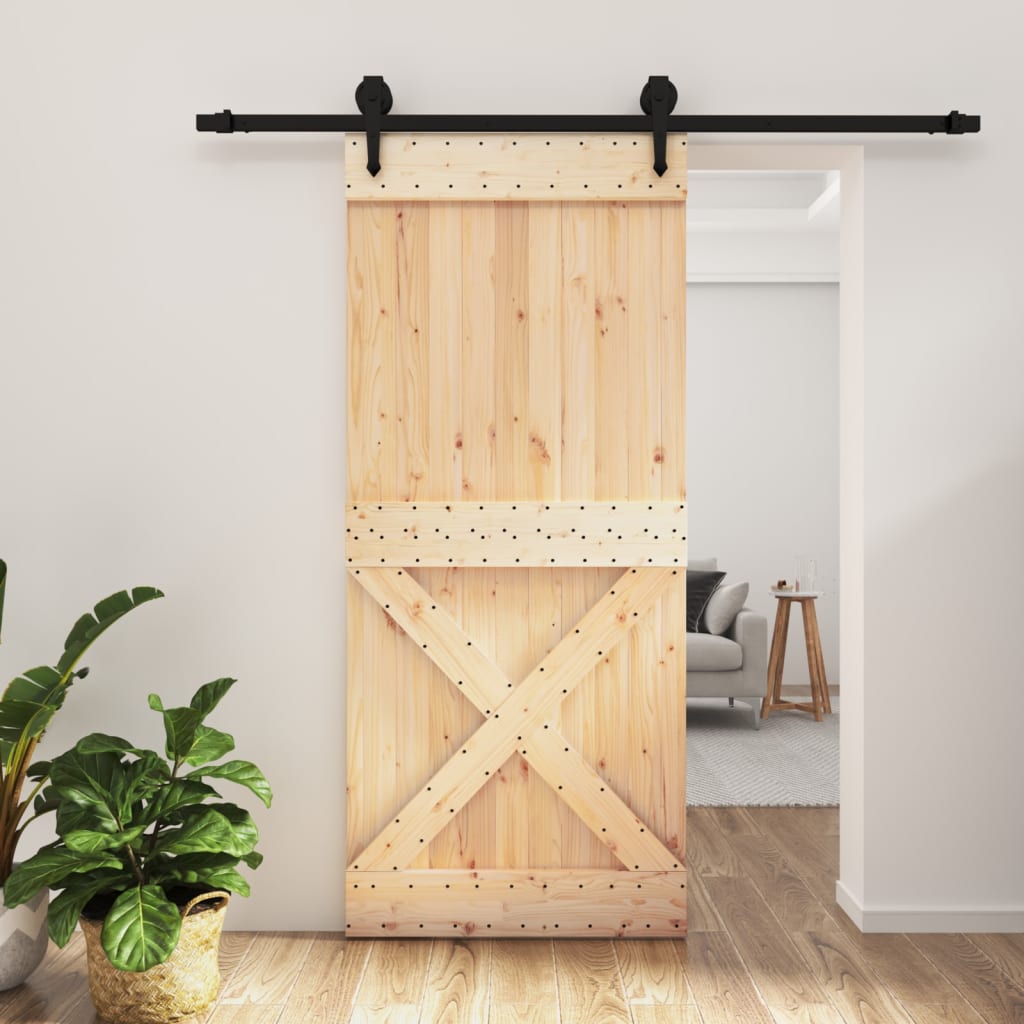 Vetonek Puerta corredera con herrajes madera maciza de pino 90x210 cm