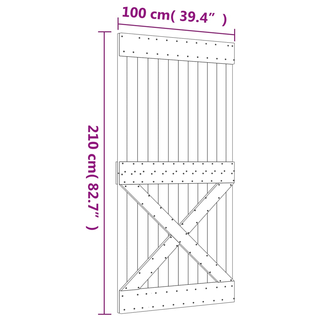 Puerta corredera con herrajes madera maciza de pino 100x210 cm - Vetonek