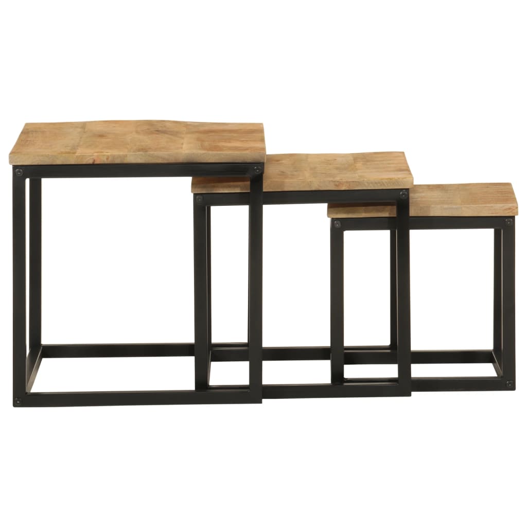 Stackable center tables 3 pcs solid wood mango and iron V69