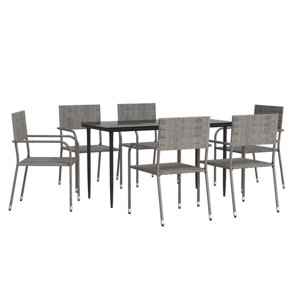 Juego de comedor jardín 7 pzas ratán sintético acero gris negro vidaXL