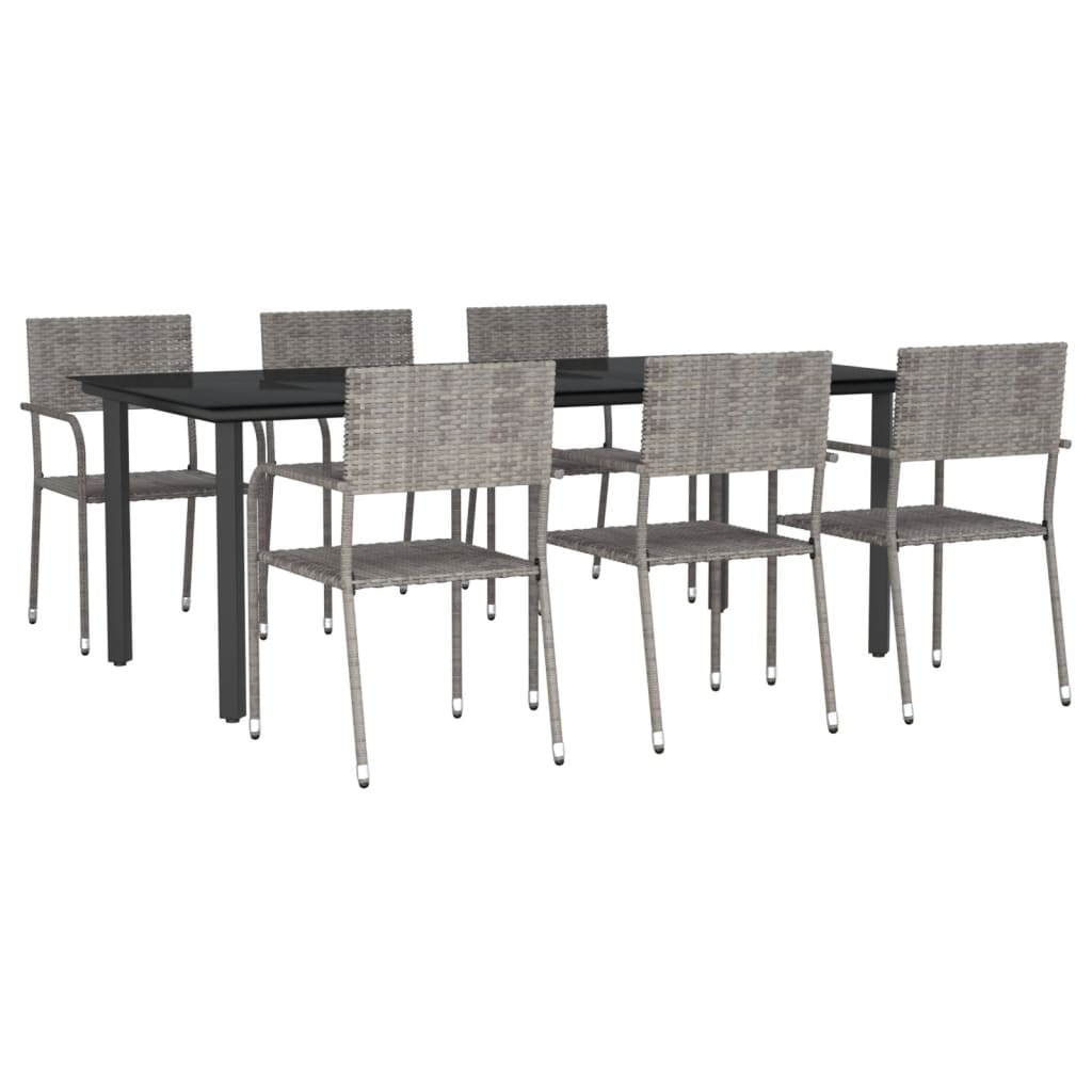 Juego de comedor jardín 7 pzas ratán sintético acero gris negro vidaXL