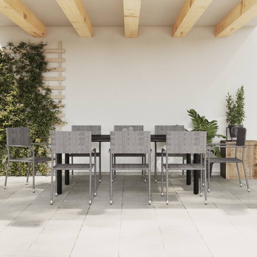 Vetonek Juego de comedor jardín 9 pzas ratán sintético acero gris negro