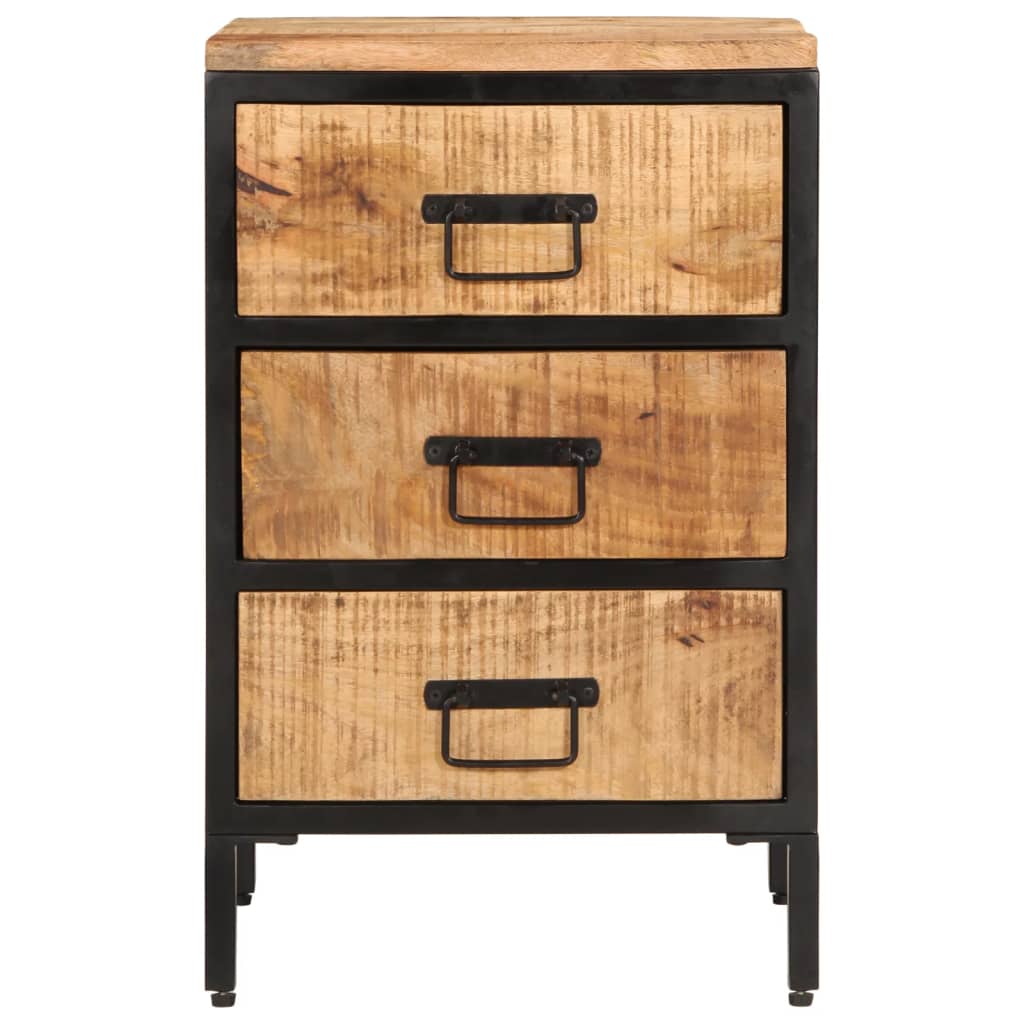 Night table 3 drawers wooden wood rough mango 40x35x53cm