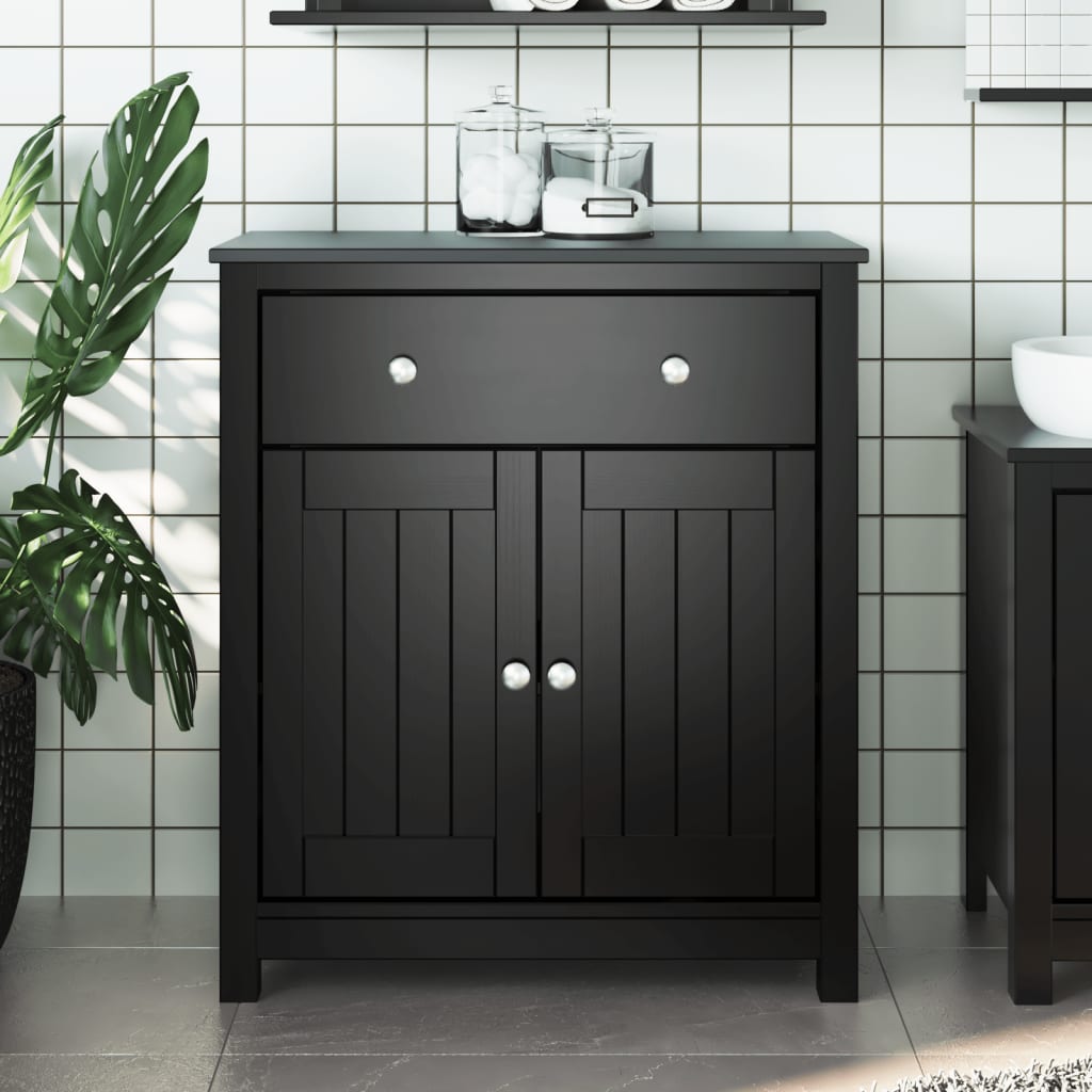 Vetonek Mueble de baño BERG madera maciza de pino negro 69,5x34x80 cm