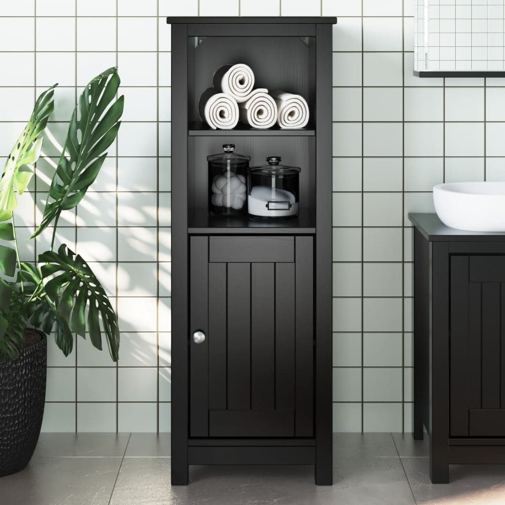 Vetonek Mueble de baño BERG madera maciza de pino negro 40x34x110 cm