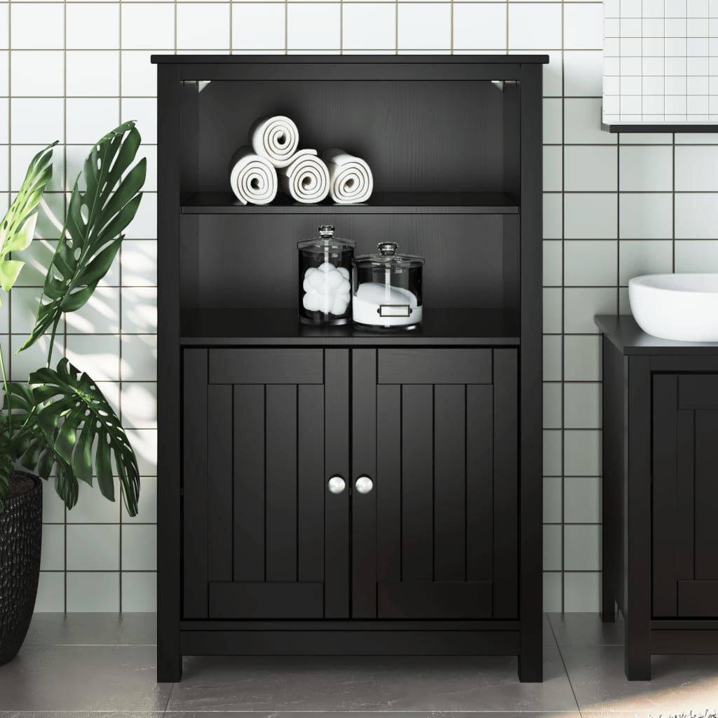 Vetonek Mueble de baño BERG madera maciza de pino negro 69,5x34x110 cm