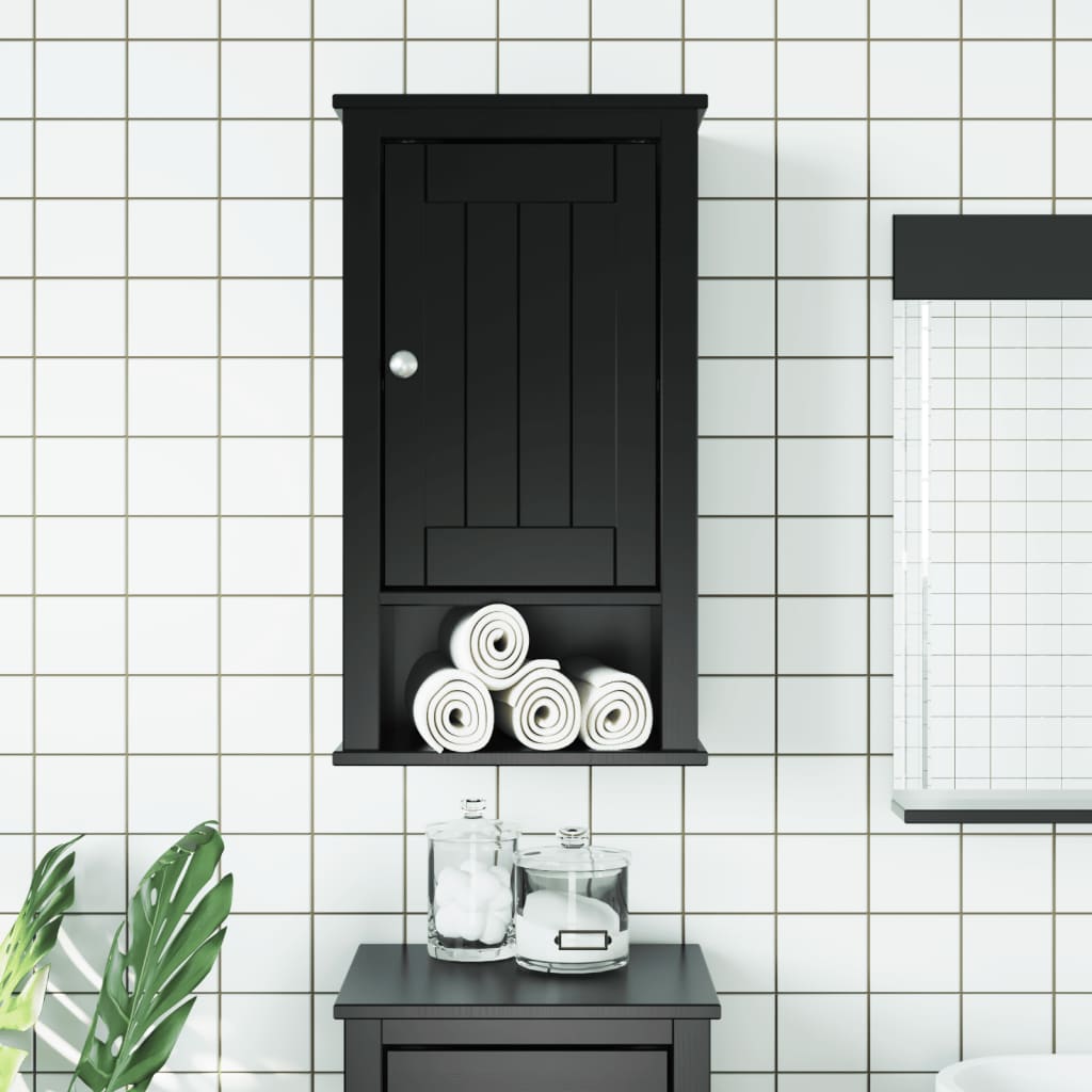 Vetonek Mueble de pared baño BERG madera maciza pino negro 40x27x71,5cm