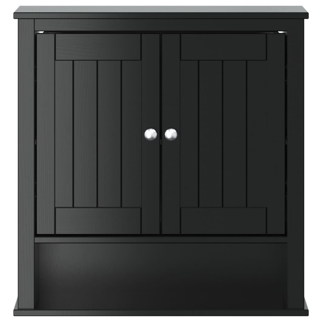 Mueble de pared baño BERG madera maciza negro 69,5x27x71,5 cm