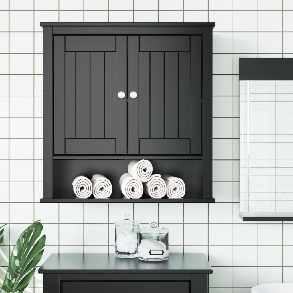 Vetonek Mueble de pared baño BERG madera maciza negro 69,5x27x71,5 cm