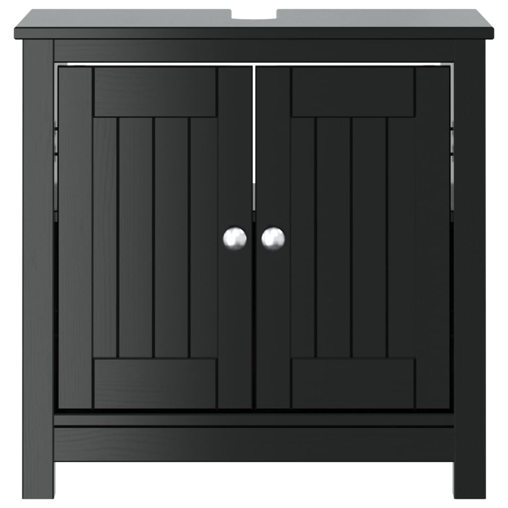 Mueble de lavabo baño BERG madera maciza pino negro 60x34x59cm