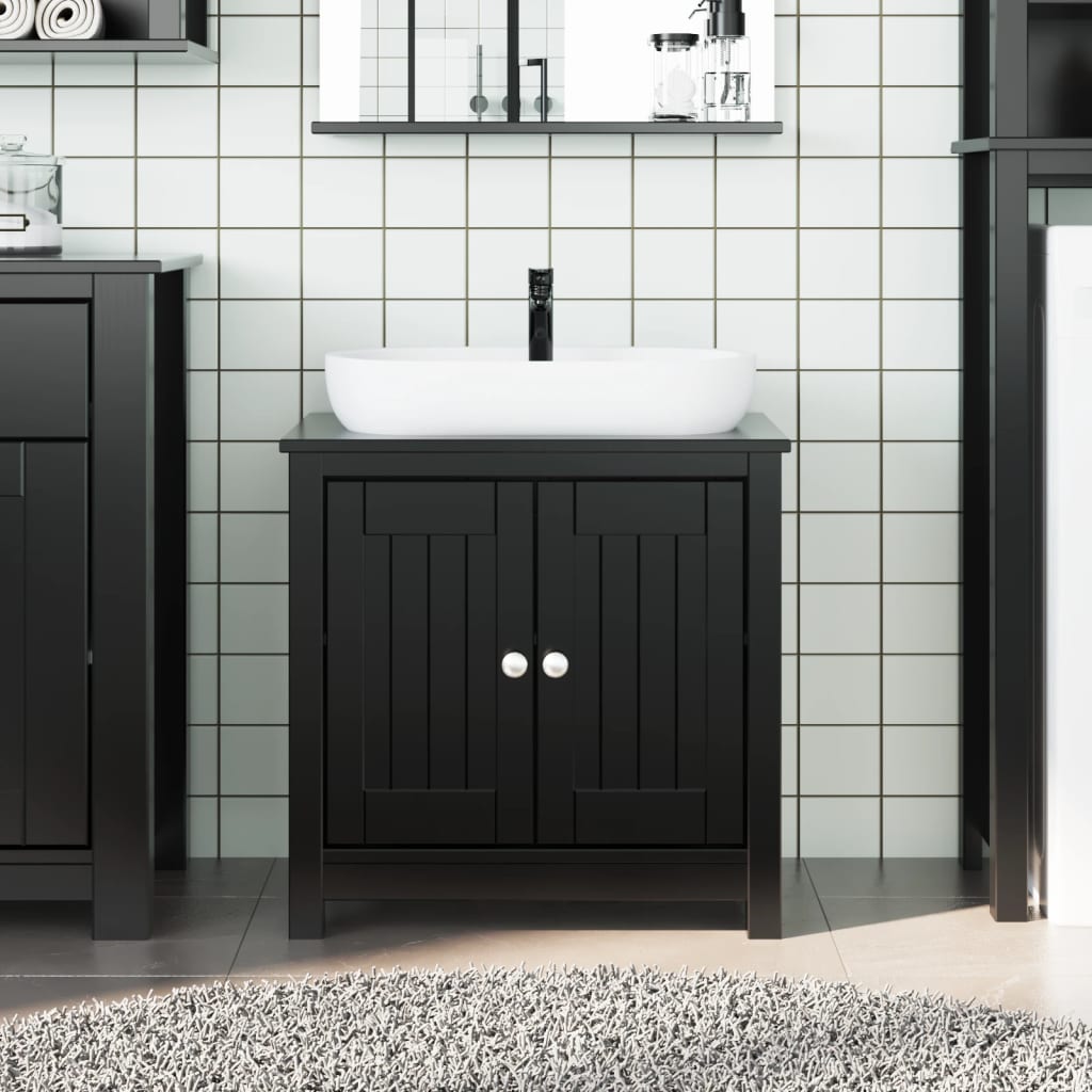 Vetonek Mueble de lavabo baño BERG madera maciza pino negro 60x34x59cm