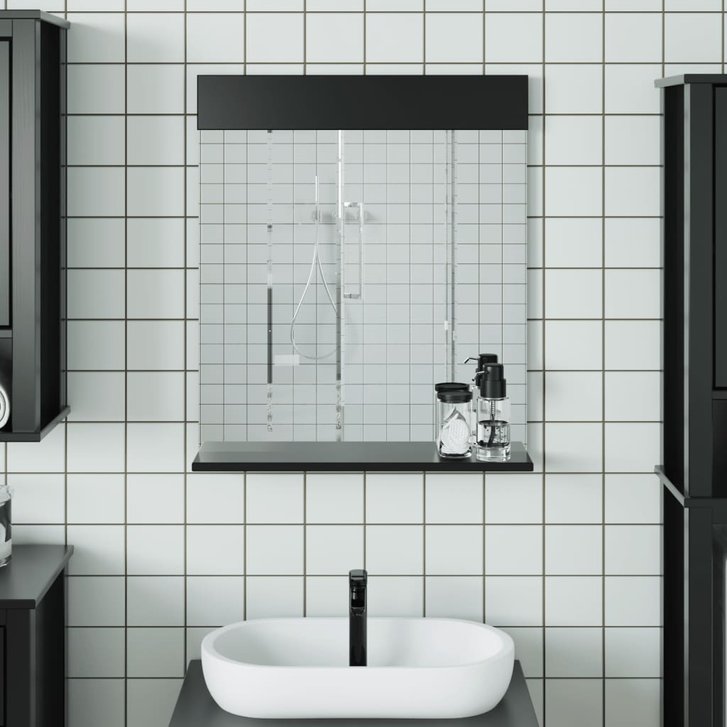 Vetonek Espejo de baño con estante BERG madera maciza negro 60x12x70cm