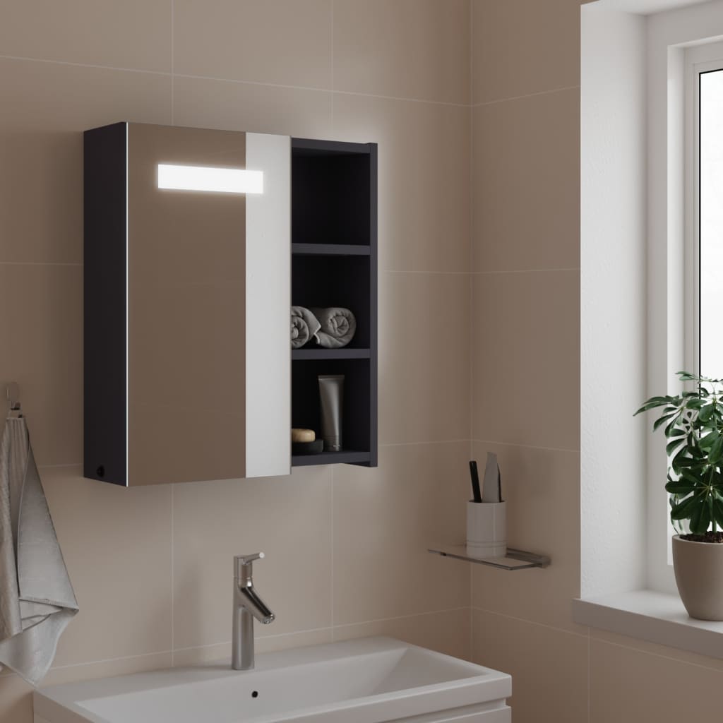 Vetonek Mueble de baño con espejo y luz LED gris 45x13x52 cm