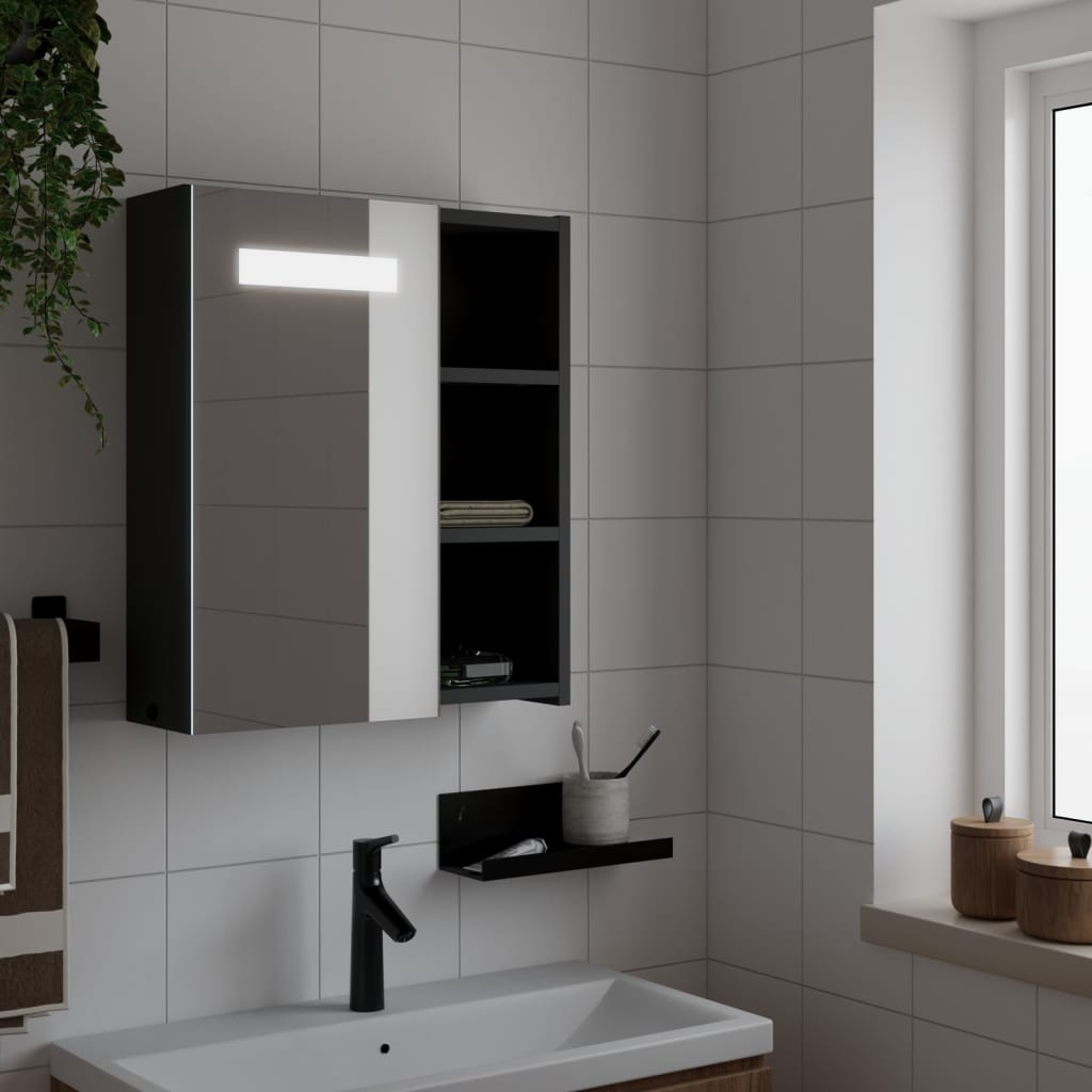 Vetonek Mueble de baño con espejo y luz LED negro 45x13x52 cm