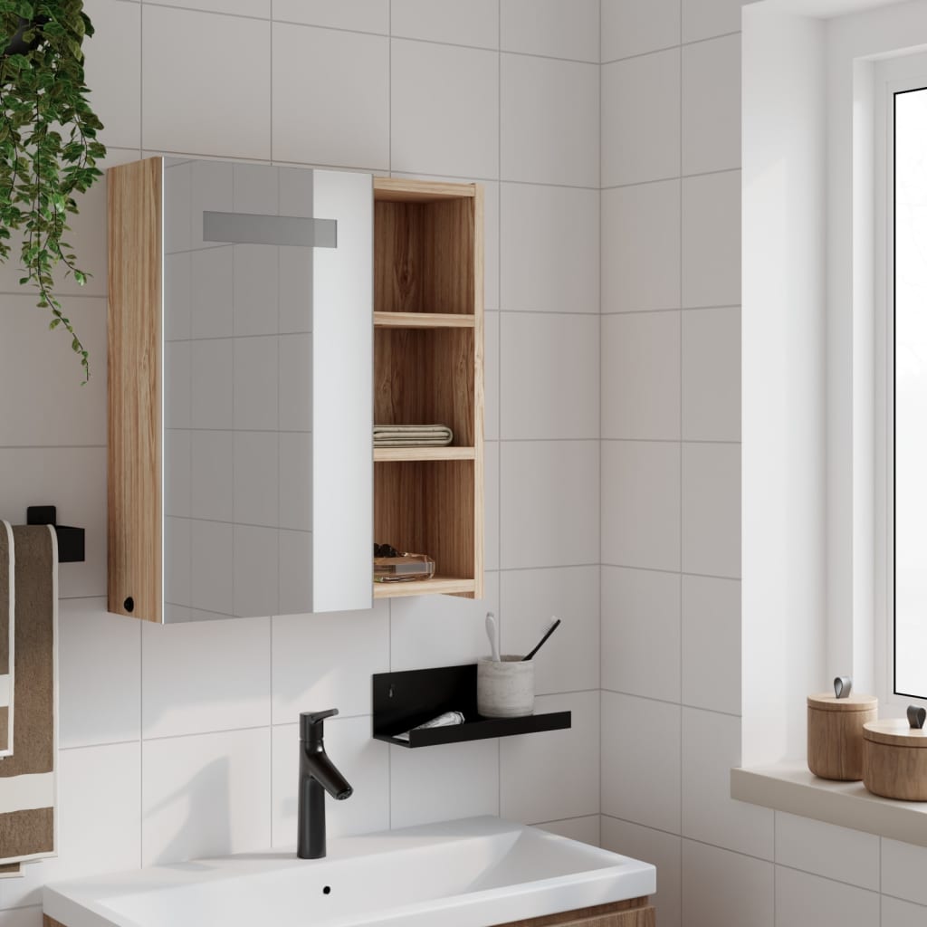 Mueble de baño con espejo y luz LED roble 45x13x52 cm - Vetonek