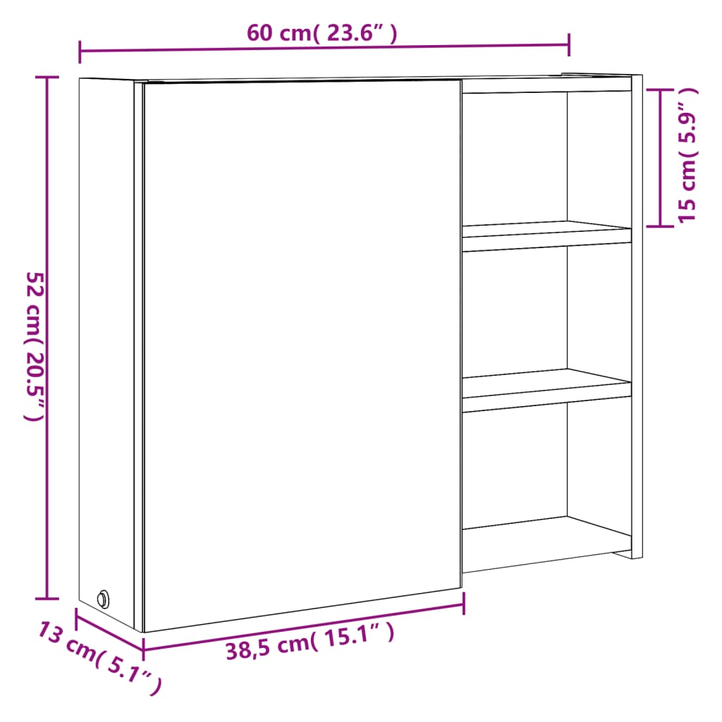 Mobles de bany amb mirall i llum LED blanca 60x13x52 cm