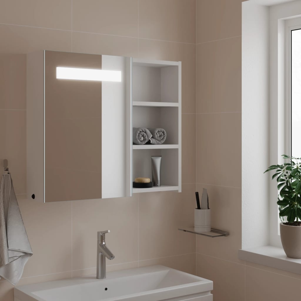 Vetonek Mueble de baño con espejo y luz LED blanco 60x13x52 cm