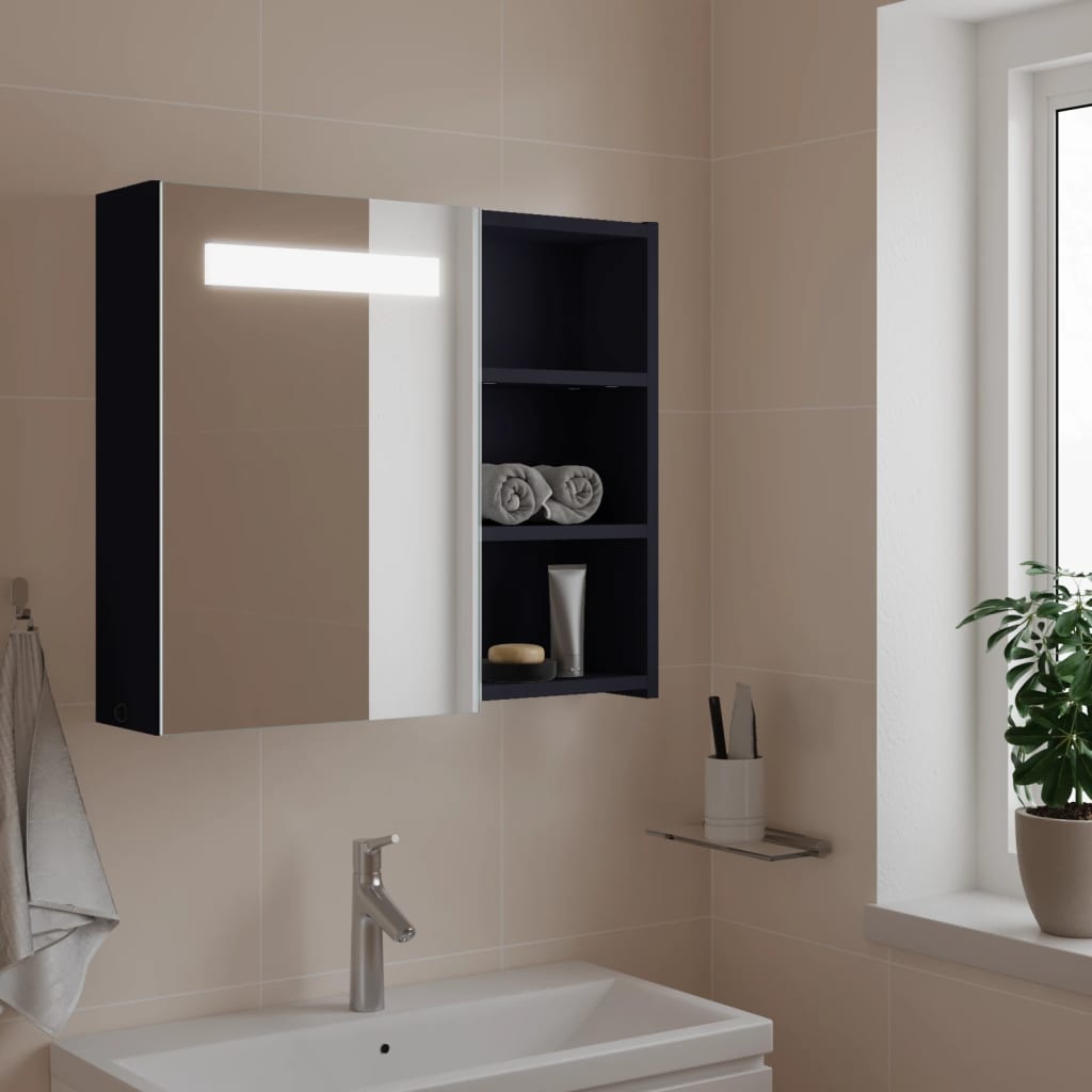 Vetonek Mueble de baño con espejo y luz LED gris 60x13x52 cm