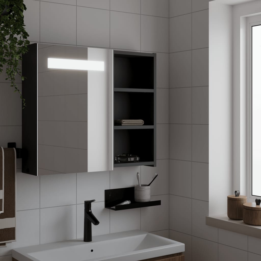 Vetonek Mueble de baño con espejo y luz LED negro 60x13x52 cm