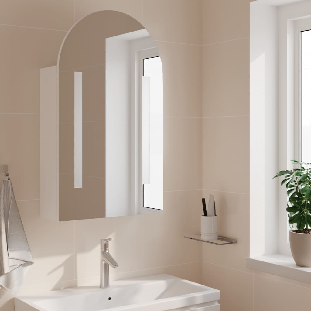 Mobili da bagno con specchio ad arco e luce a led bianca 42x13x70 cm